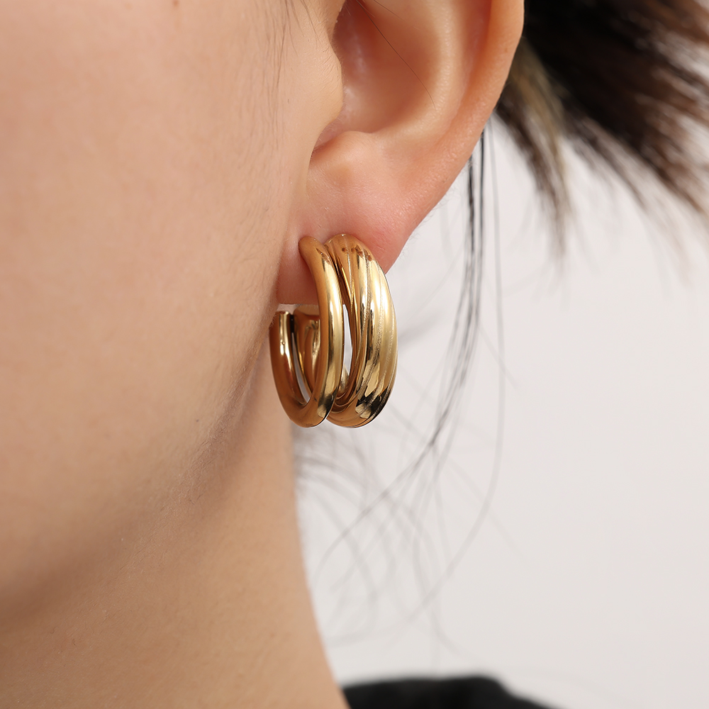 2cm Two Layer Half Hoop Edelstahl Ohrringe         