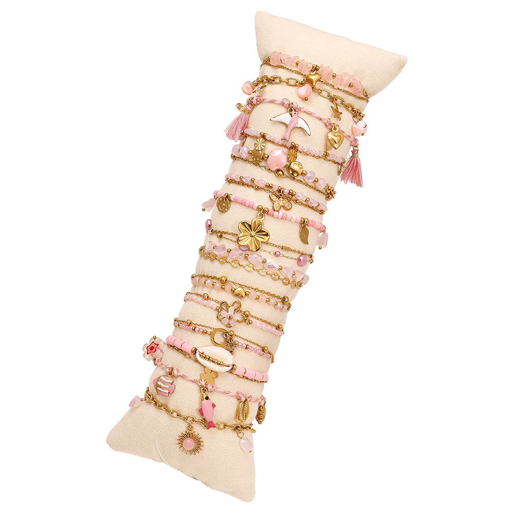 15er 17cm Rosa Kristal Beads Sealife Edelstahl Armband Set