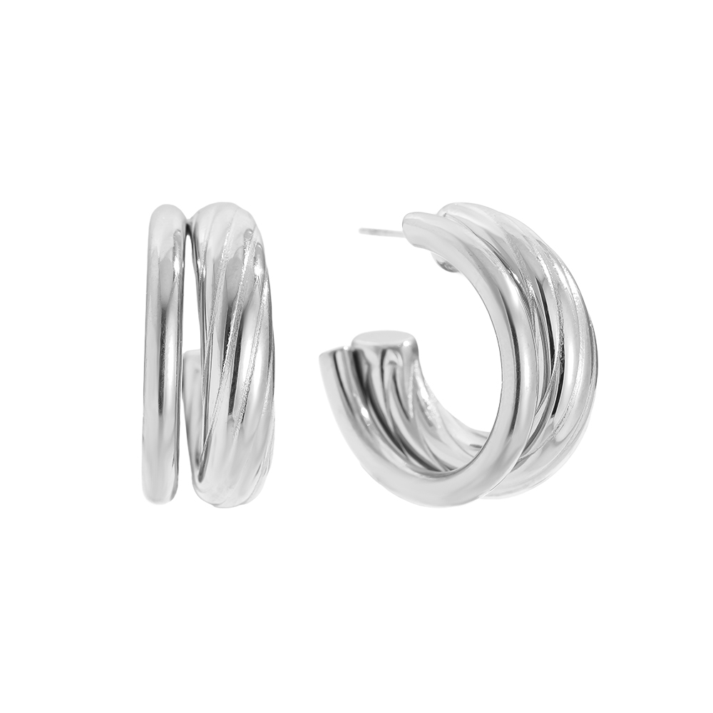 2cm Two Layer Half Hoop Edelstahl Ohrringe         