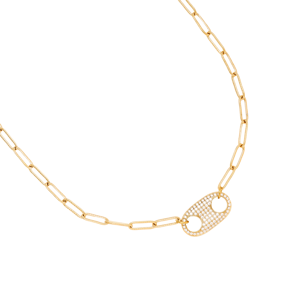 44cm Diamond Pig Nose With Charms Edelstahl Halskette   