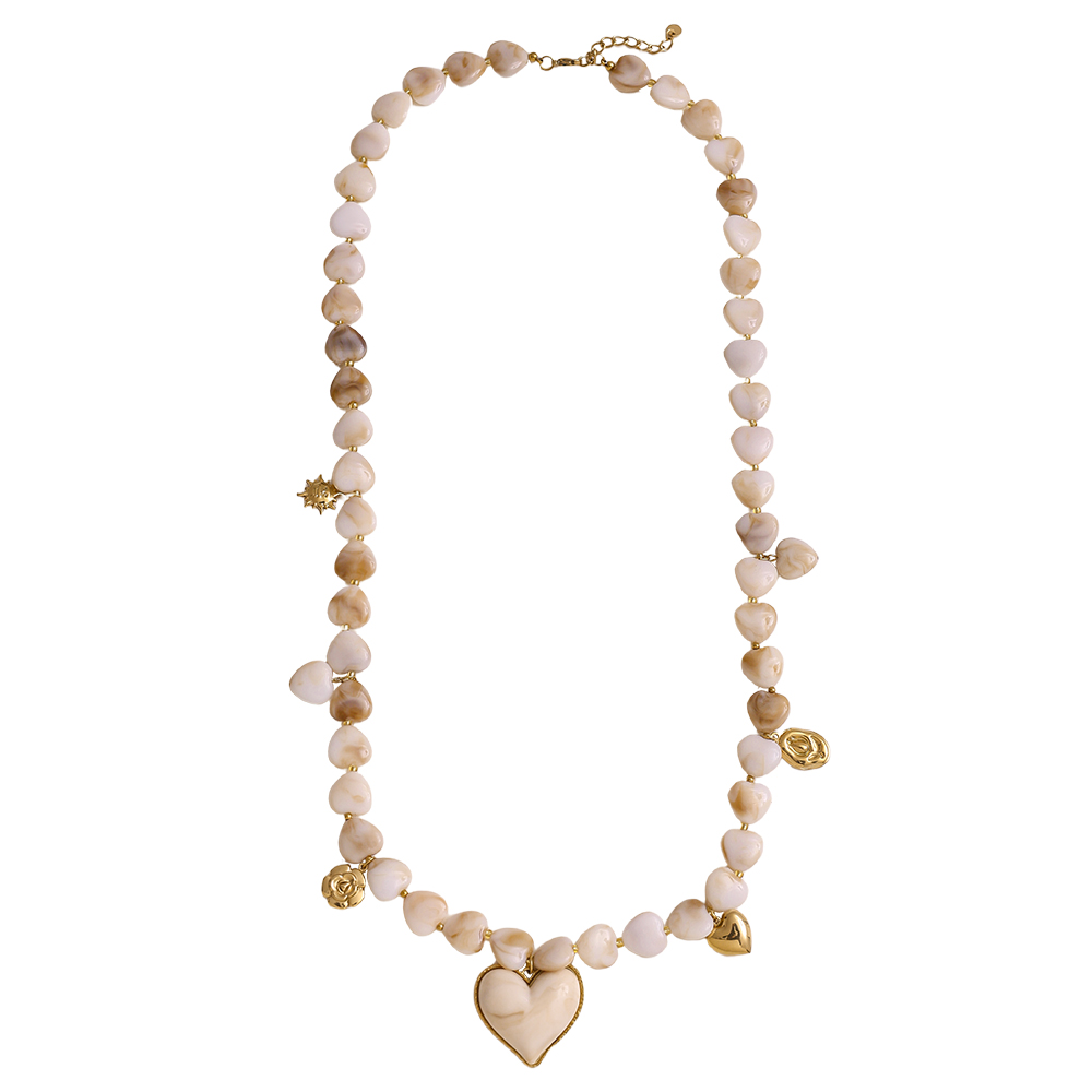 87cm kleinen Harzherzen und Anhängern Edelstahl Halskette     