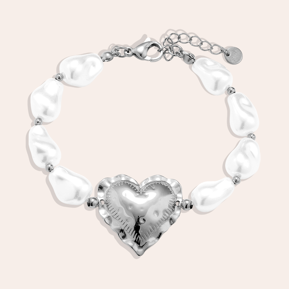 18cm Great Heart In Pearl Chain Edelstahl Armkette      