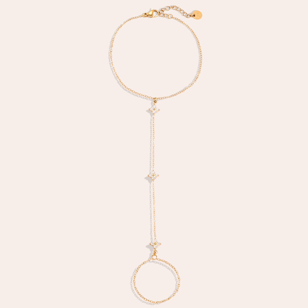 17cm Zirkonia Blümchen Handkette Edelstahl Armband   