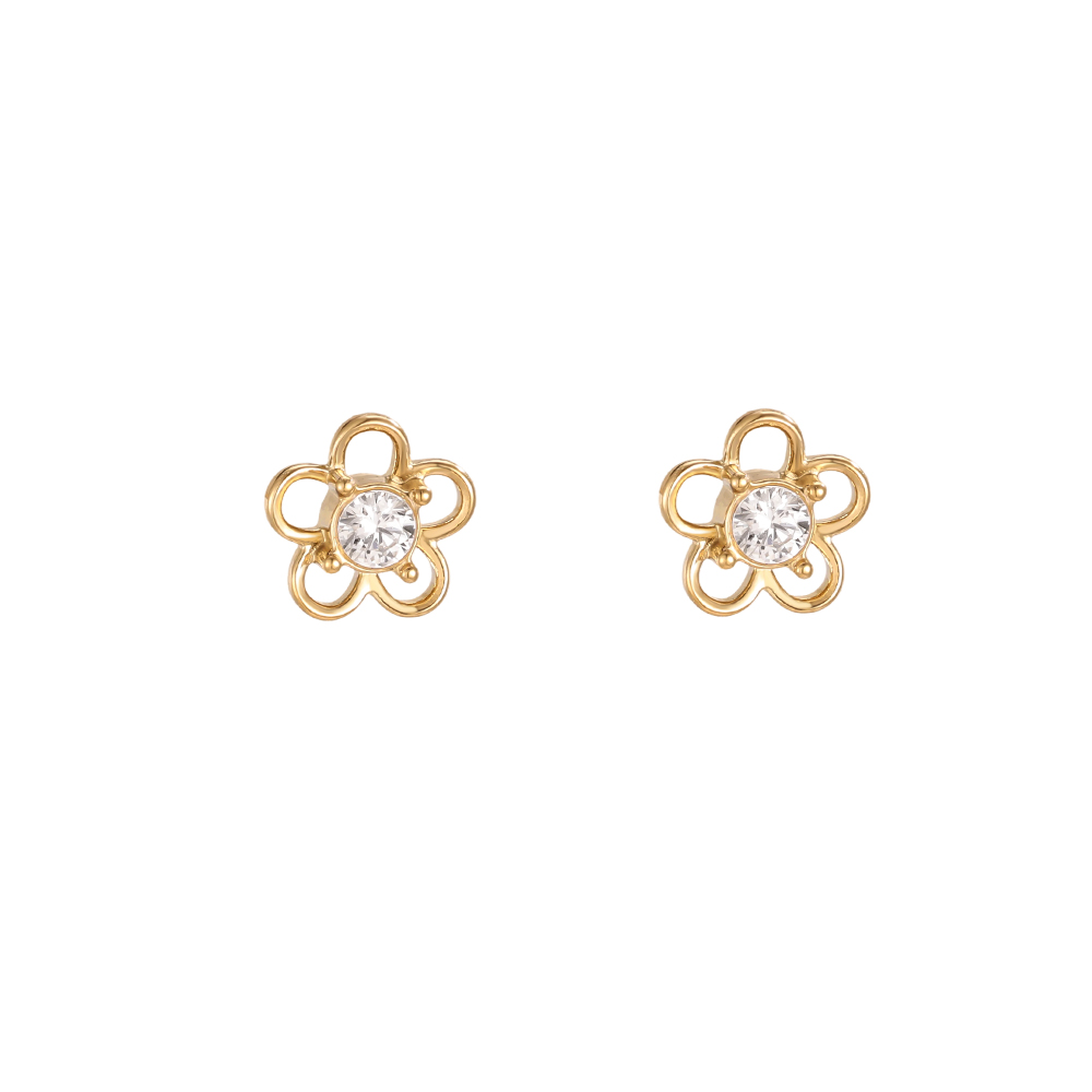 7mm einfache kleine Zirkonia Blume Edelstahl Ohrringe   