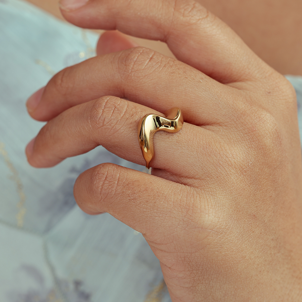 Verstellbarer reliefartige Wellen Edelstahl Ring    