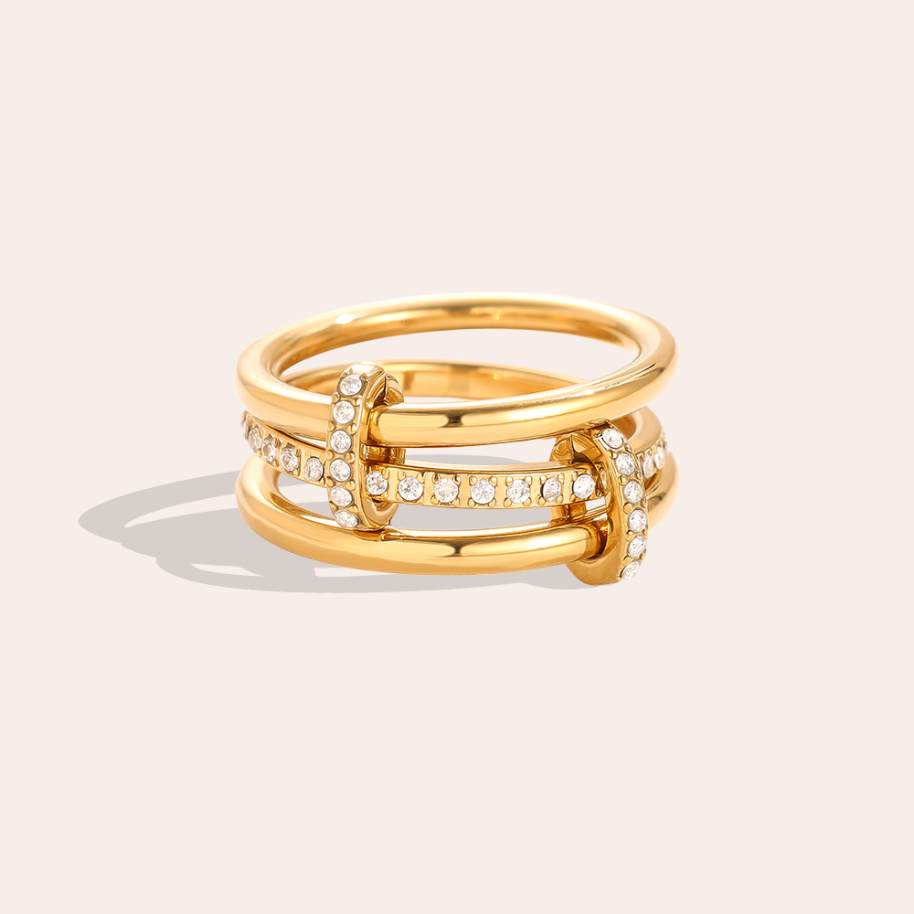 Three Layer Gold Ring Set With Lock Edelstahl Ring      