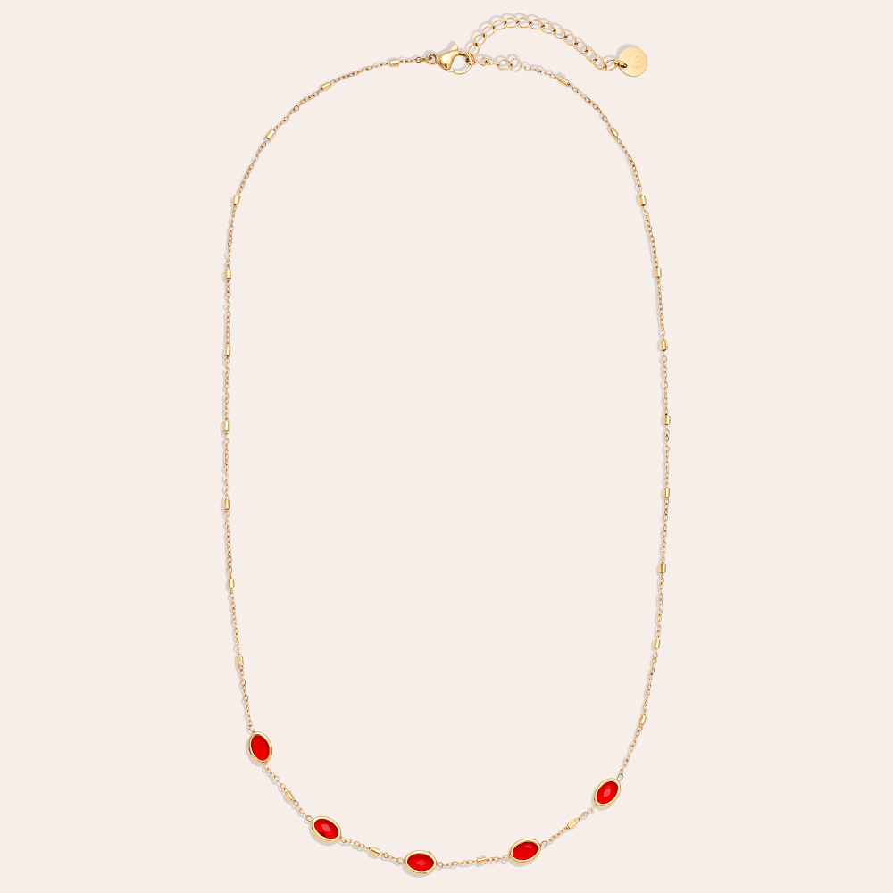 40cm Small Oval Glass Edelstahl Halskette     