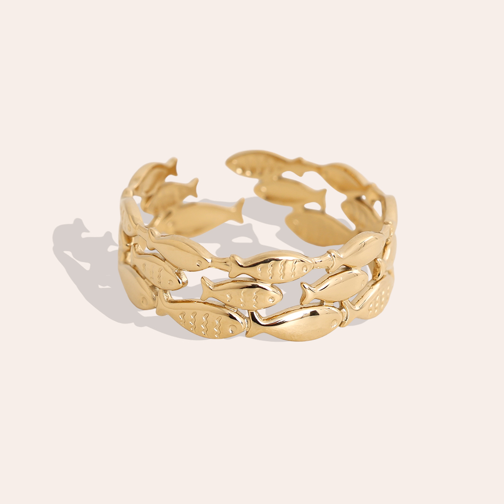 Verstellbarer viele kleine Fische Edelstahl Ring       