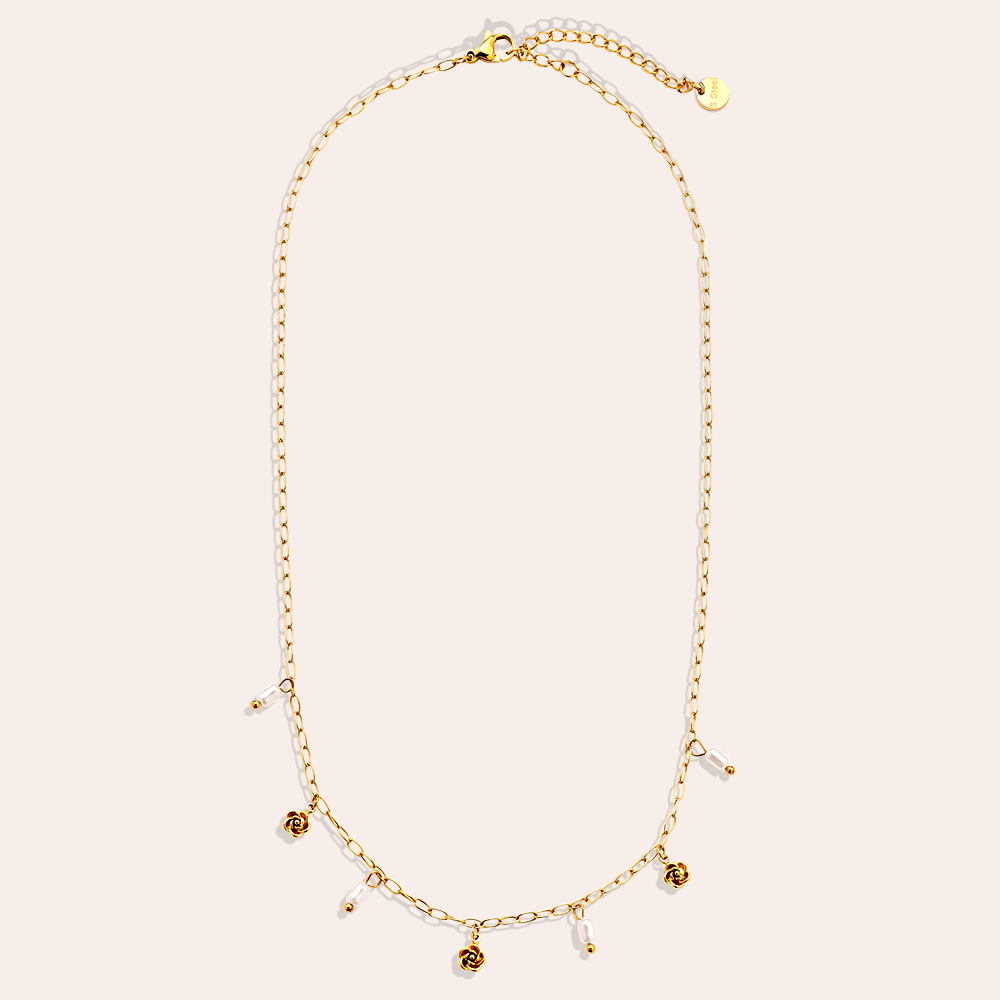 40cm Mini Flower And Pearl Edelstahl Halskette    