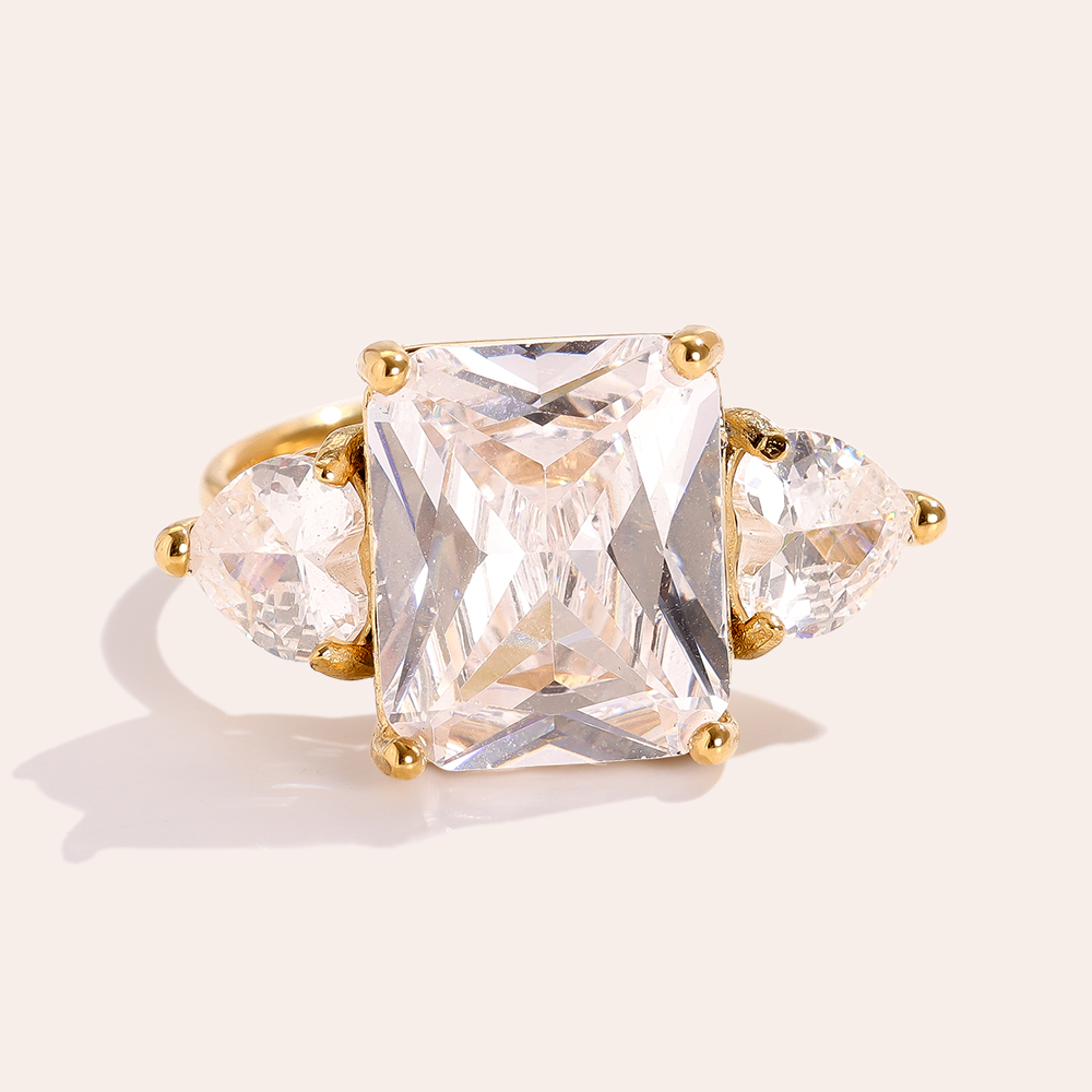 Big Cube And Hearts Diamond Edelstahl Ring   