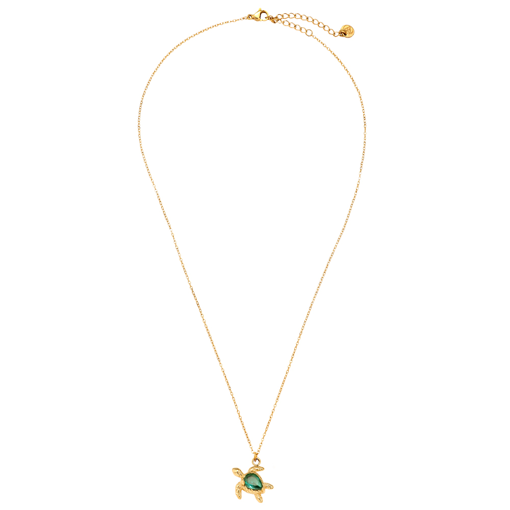 43cm Turtle And Green Diamond Edelstahl Halskette   