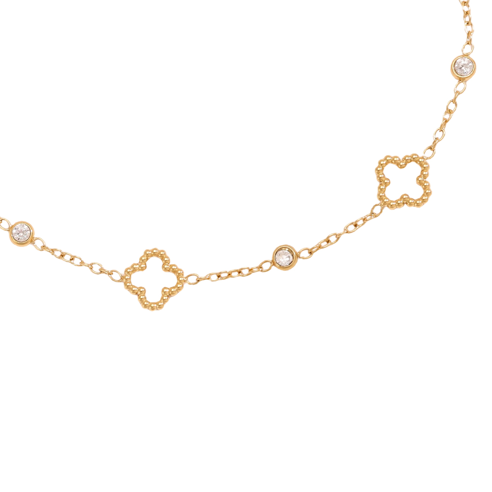 Edelstahl Armband 16.5cm kleines Kleeblatt mit Mini Zirkonia