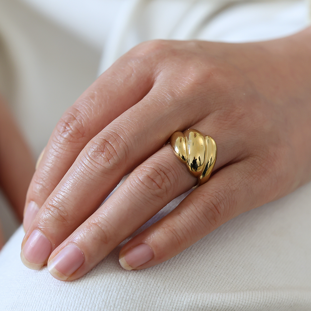 Verstellbarer drei kräftige Linien Edelstahl Ring      