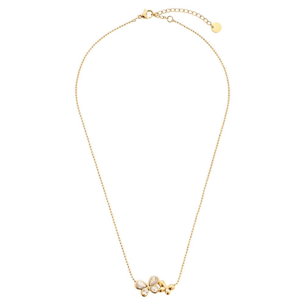 40cm Doppel Strassstein Schmetterling Edelstahl Halskette