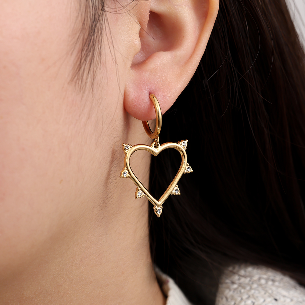 Edelstahl Ohrringe 40mm Mini Diamond Around Heart