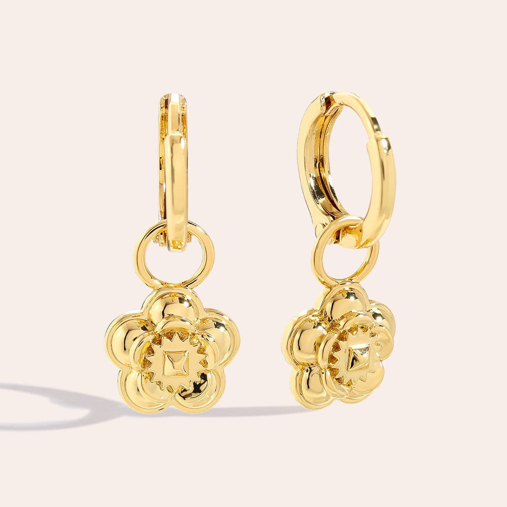 2.4cm 3D Flowers Diamond Vergoldete Ohrringe