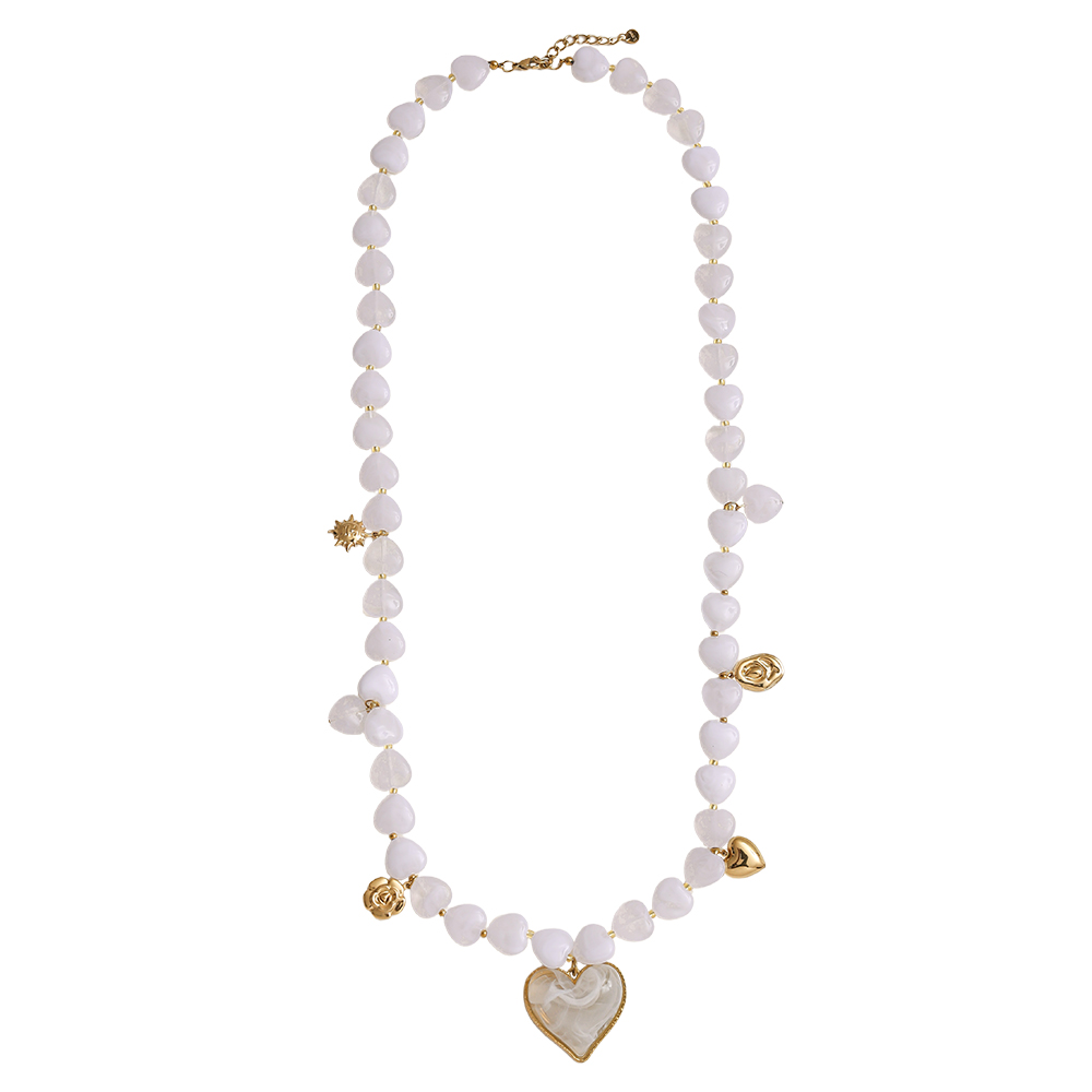 87cm kleinen Harzherzen und Anhängern Edelstahl Halskette     