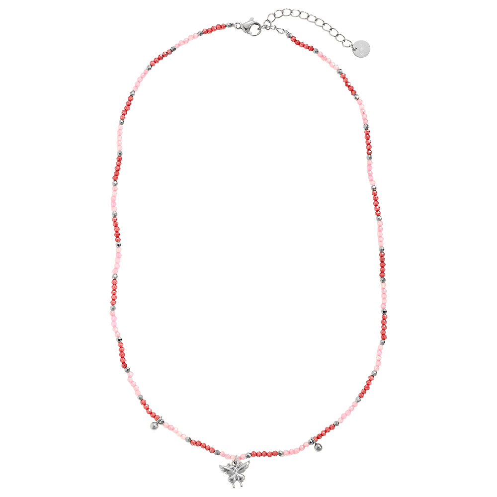 40cm Kristallkette mit Schmetterling Edelstahl Halskette 