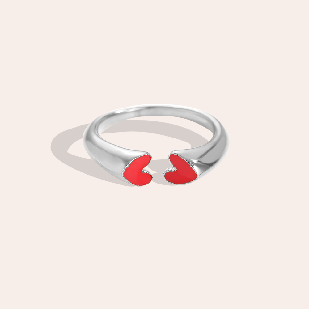 Two Red Hearts Edelstahl Ring     