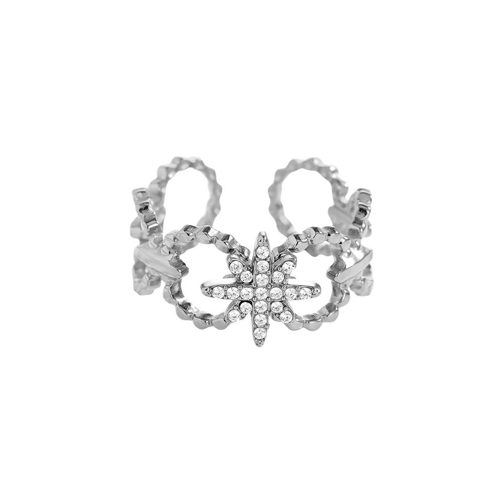 Diamond Star In Linked Cycles Edelstahl Ring     