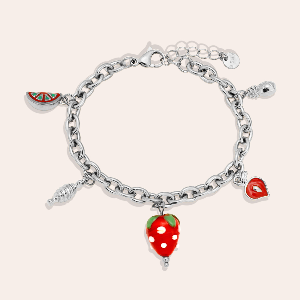 18cm Strawberry Heart Edelstahl Armband