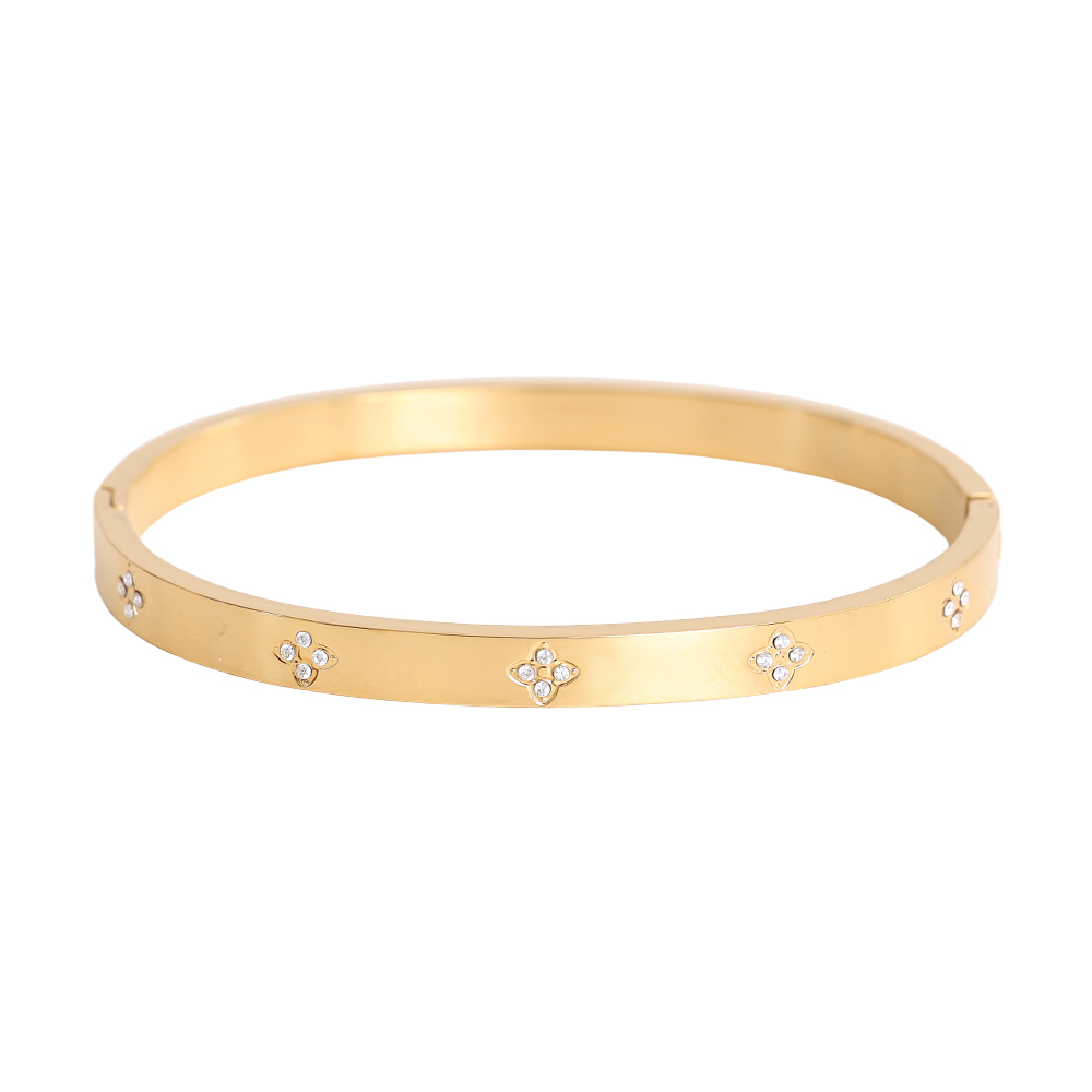 6.5cm Diameter Small Diamond Lucky Flower Edelstahl Armreif      