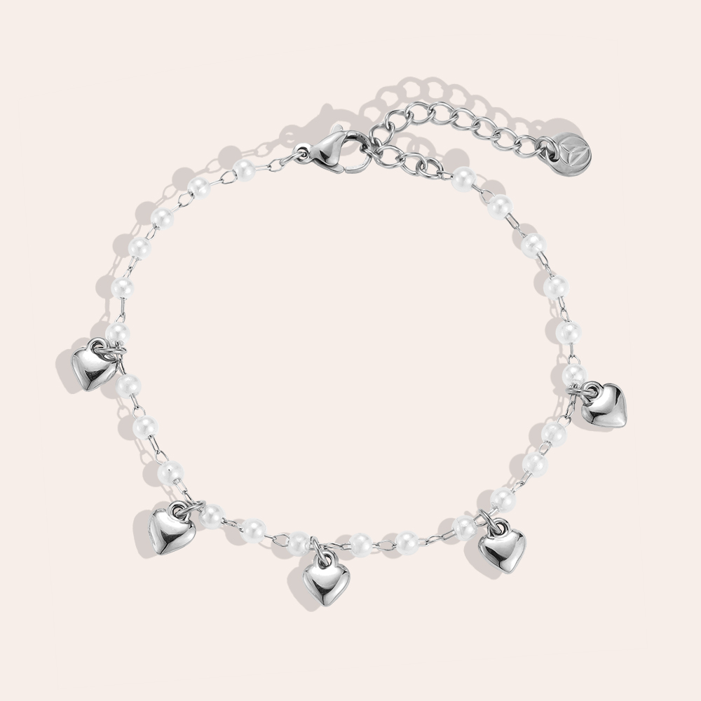 15cm Pearl Heart Edelstahl Armband