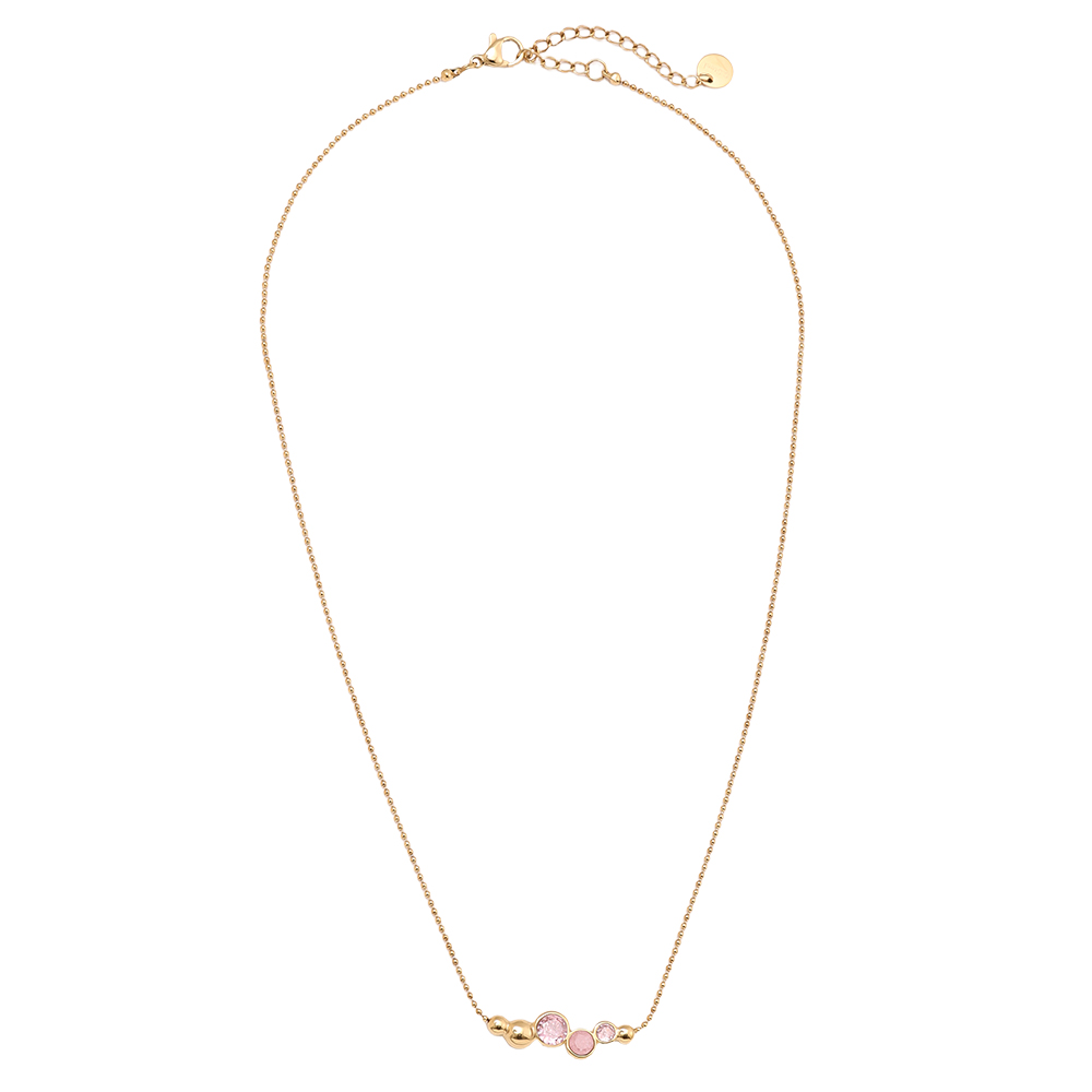 40cm Pink Round Diamond Edelstahl Halskette     