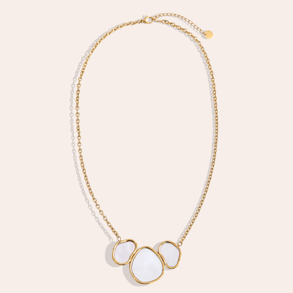 42cm drei unregelmäßige Perlmuttplatten Edelstahl Halskette