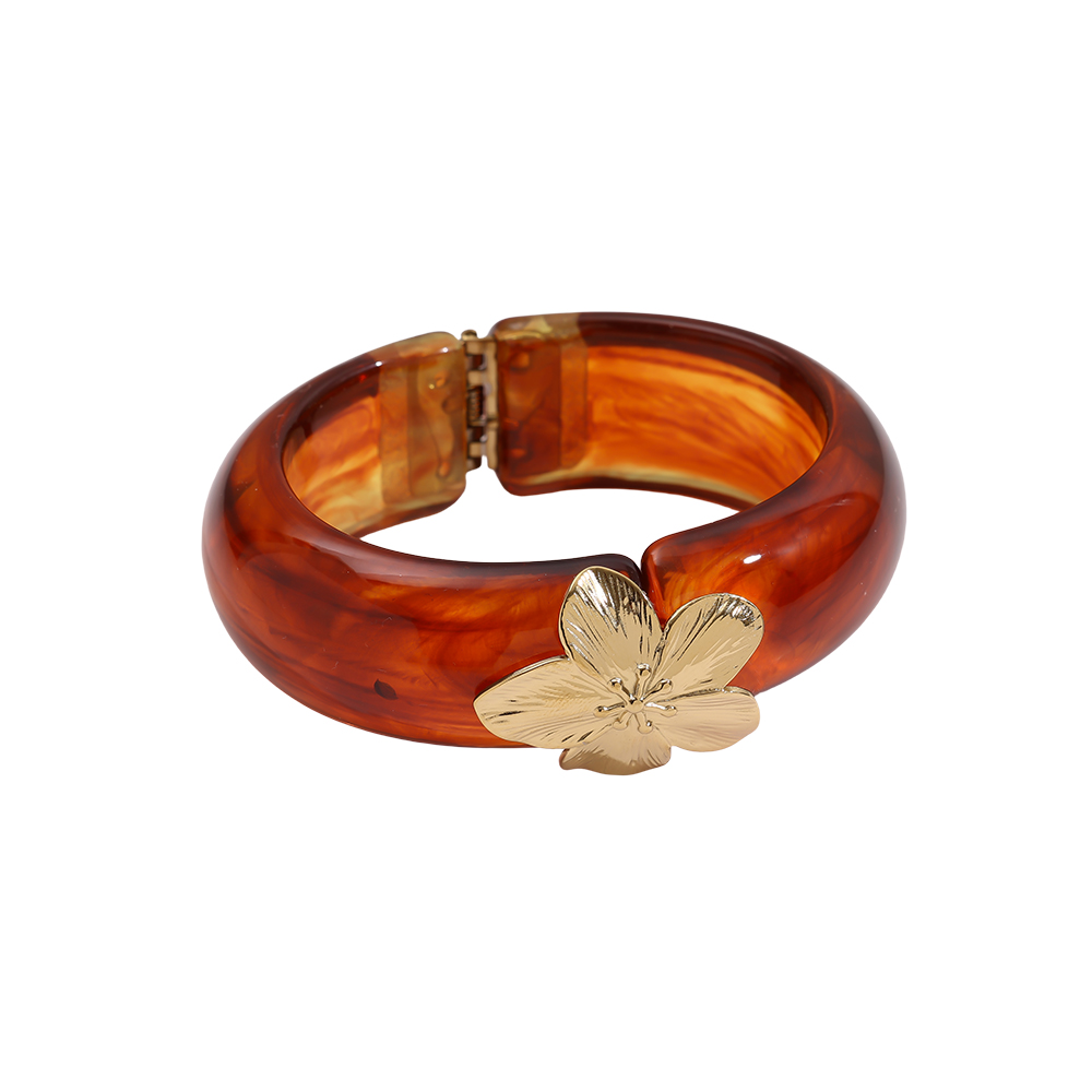 Gold Flower Lock Resin Edelstahl Armreif 
