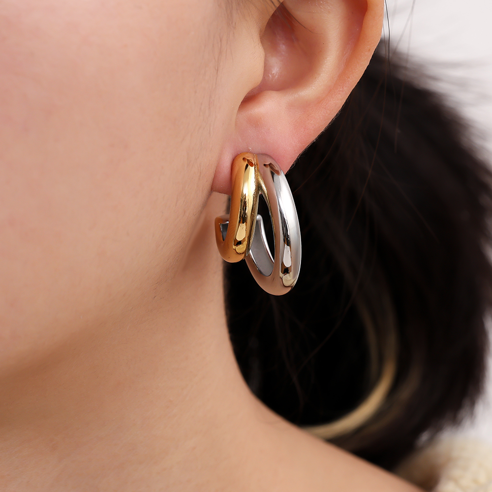 30mm Gold And Silver Half Hoop Stainless Steel Earrings        