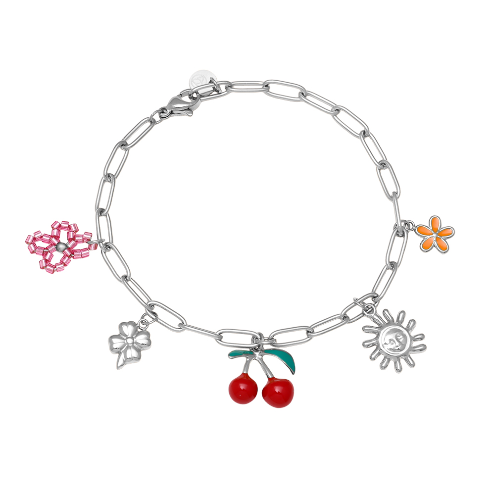 20cm Kirsche Blume und Sonne Edelstahl Armband     