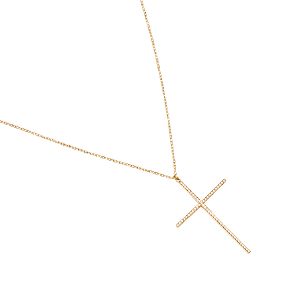 70cm Zirkonia-Kreuz Edelstahl Halskette       