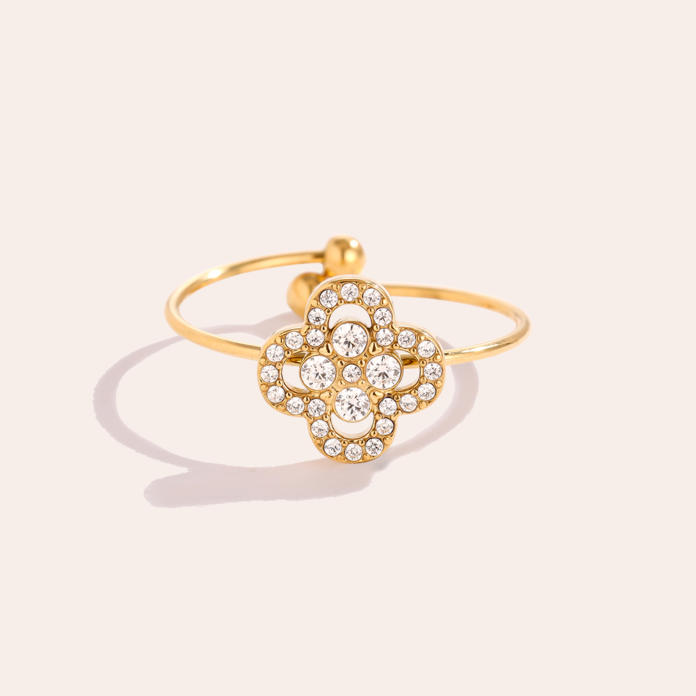 Diamond Lucky Flower Edelstahl Ring      