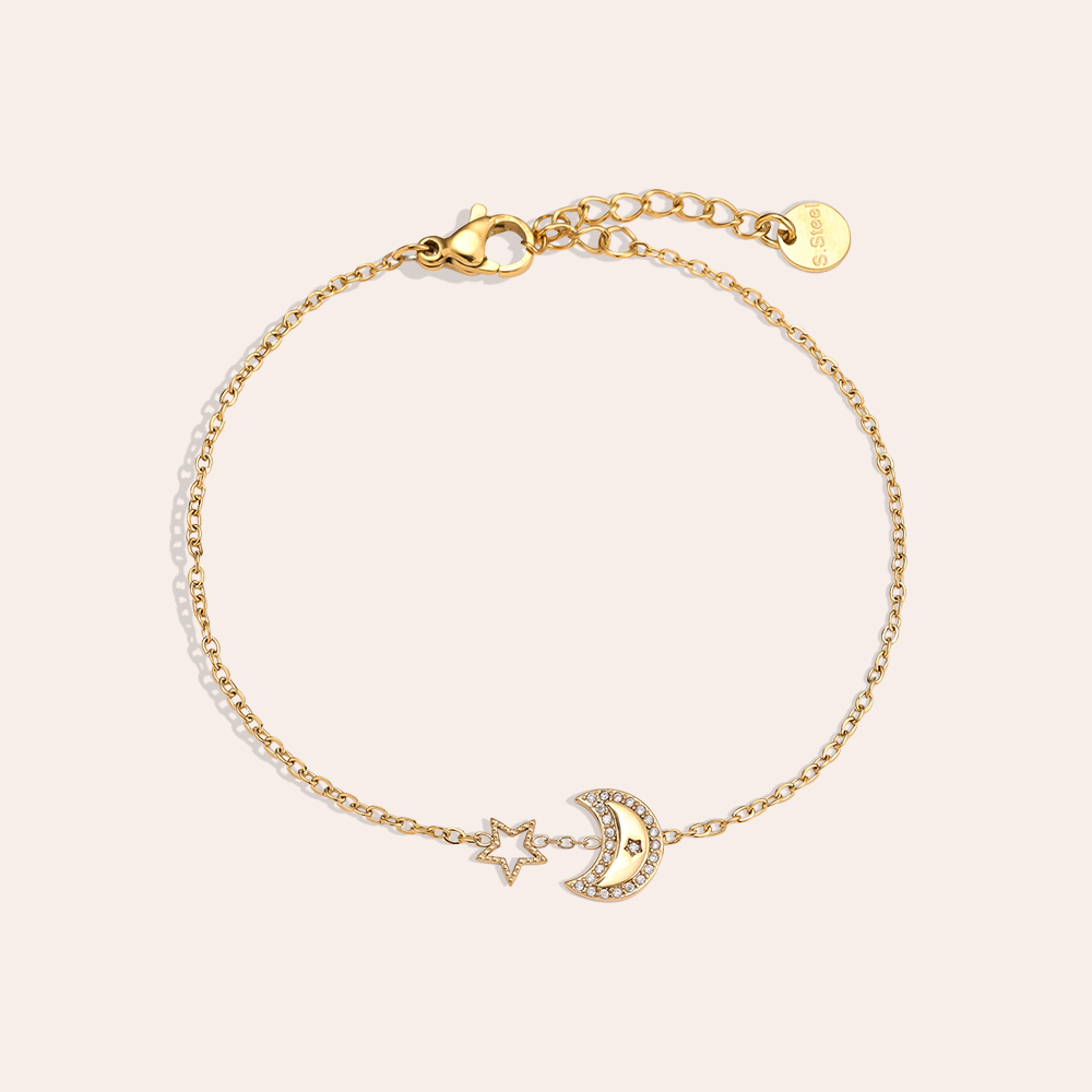 17cm Diamond Moon And Star Edelstahl Armkette 
