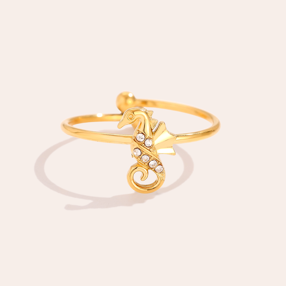 Diamond Sea Horse Edelstahl Ring            