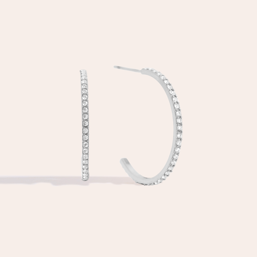 20mm Simple Diamond Half Hoop Edelstahl Ohrringe         