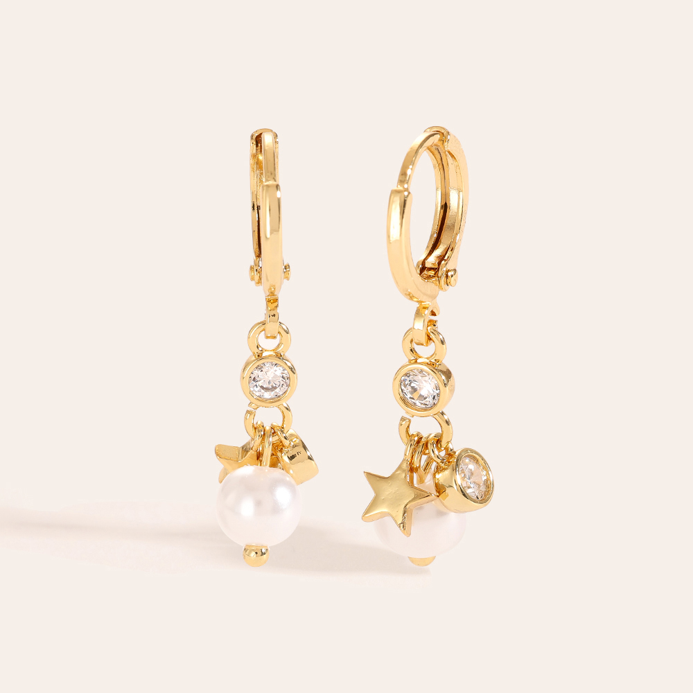 Vergoldete Ohrringe Diamond Pearl And Star