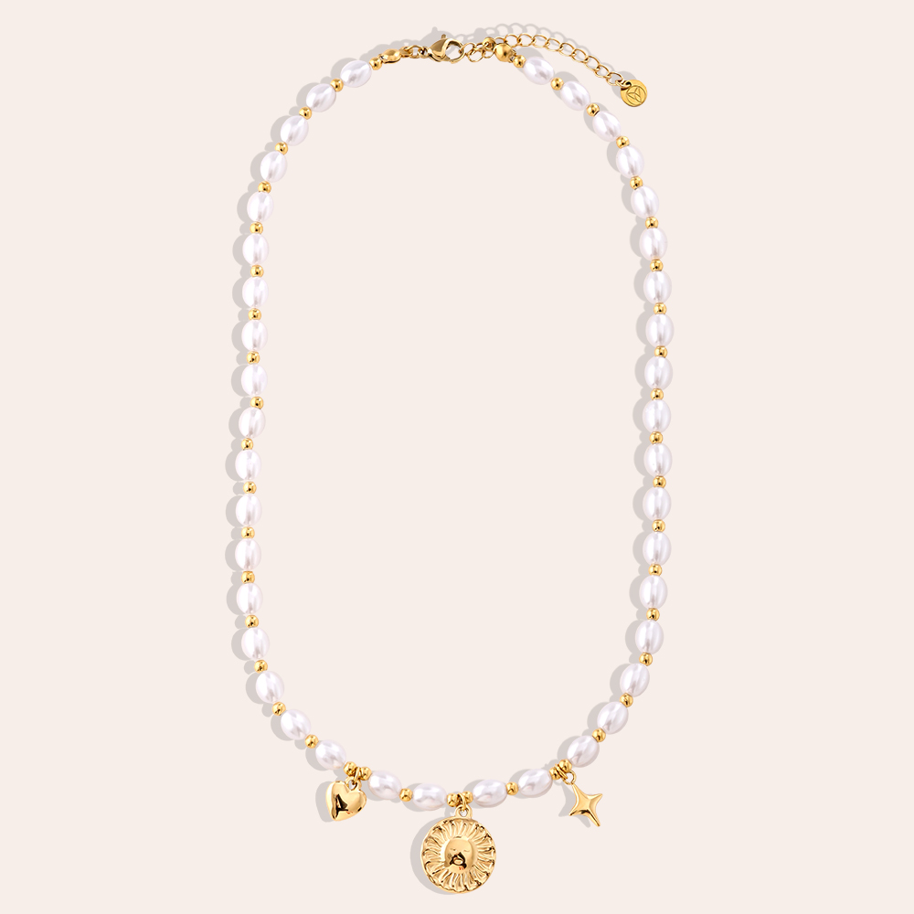 40cm Pearl Chain With Charms Edelstahl Halskette   