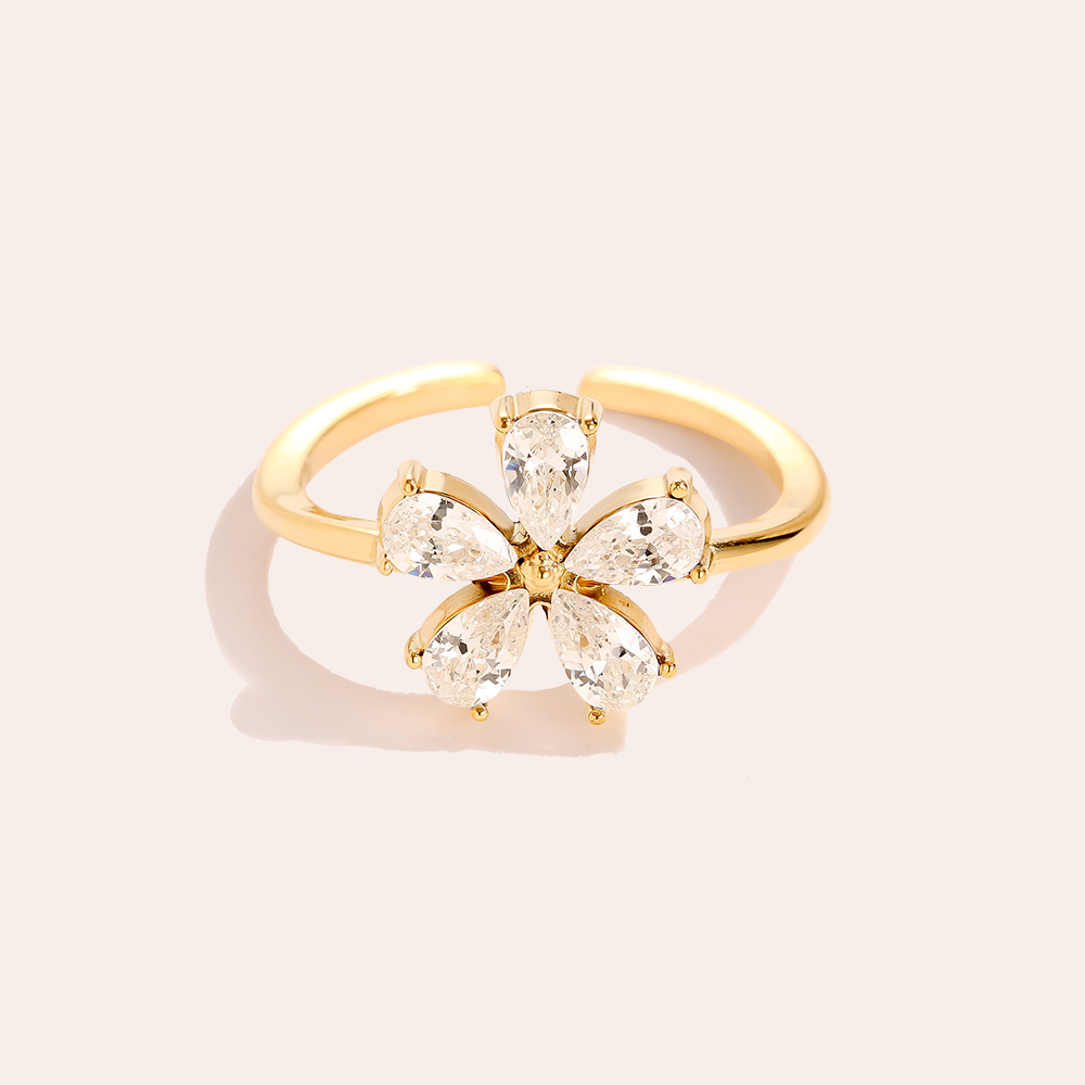 Diamond Flower Edelstahl Ring   