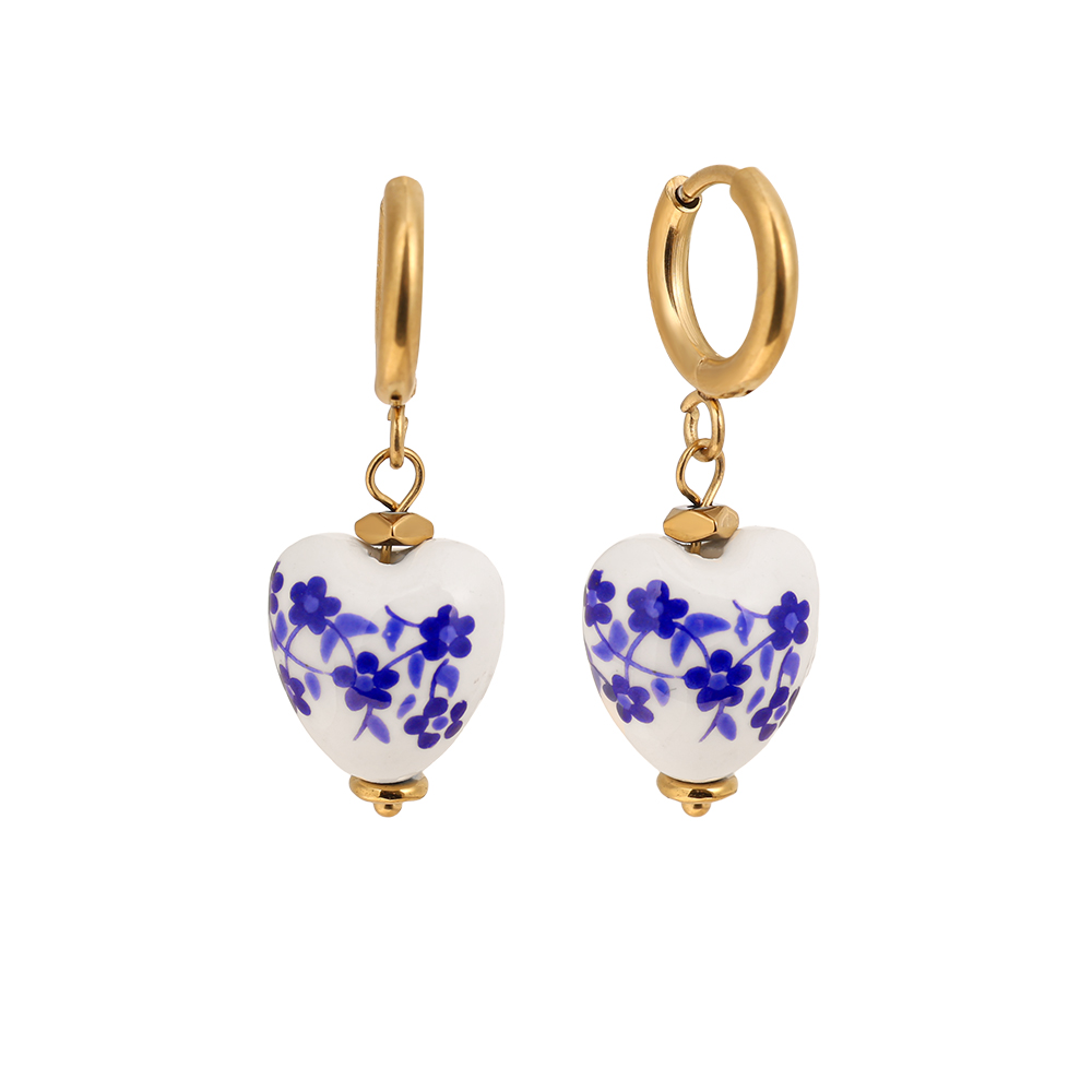 1.2*3.2cm Herz Keramik Edelstahl Ohrringe   