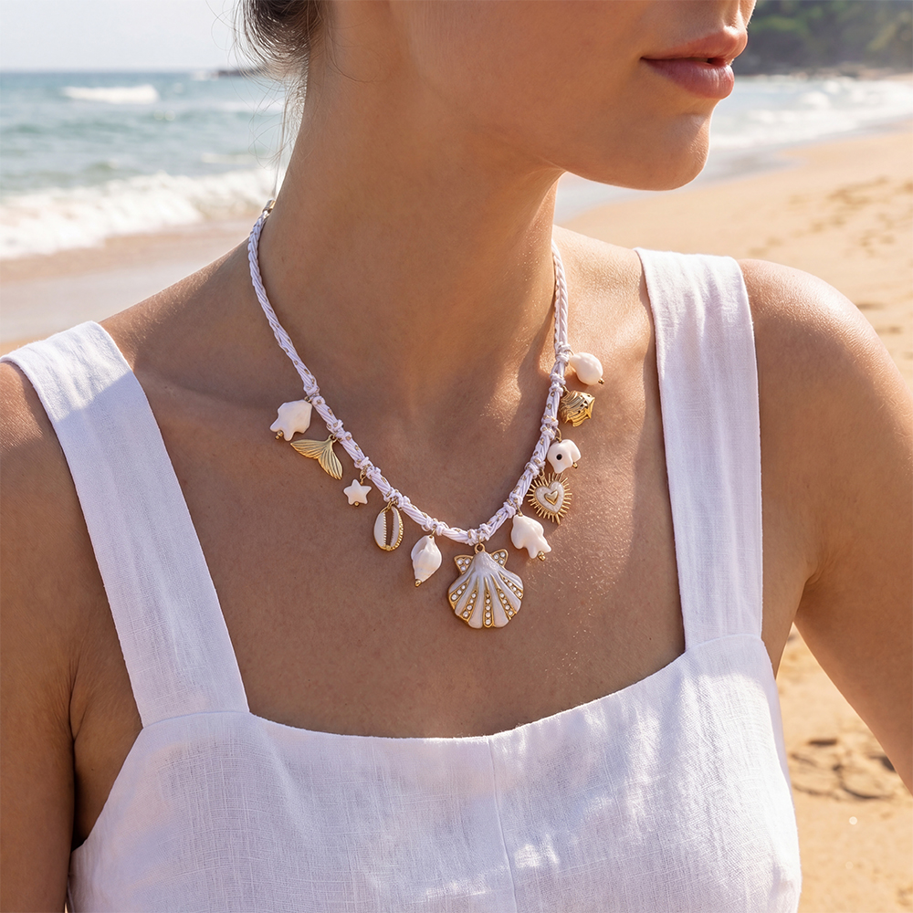 40cm weißer Ozean-Stil Edelstahl Halskette       