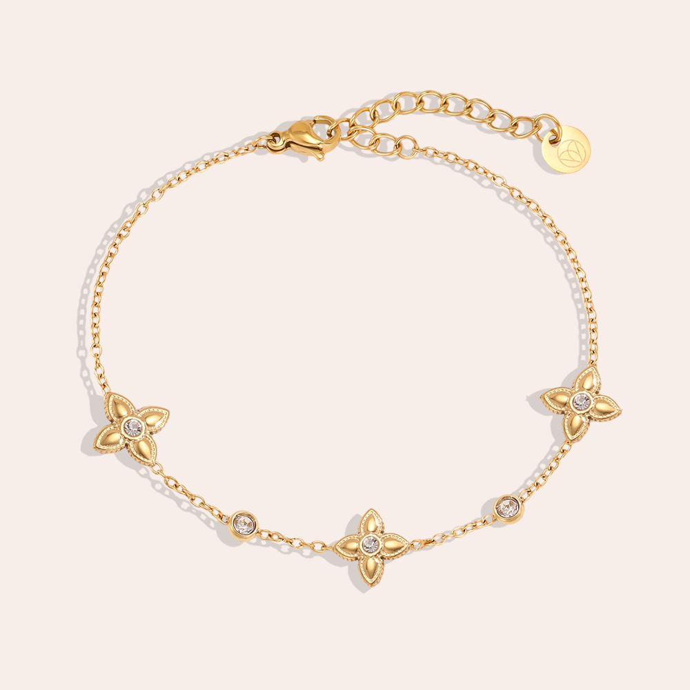Edelstahl Armband 16.5cm Kleeblatt mit Zirkonia  