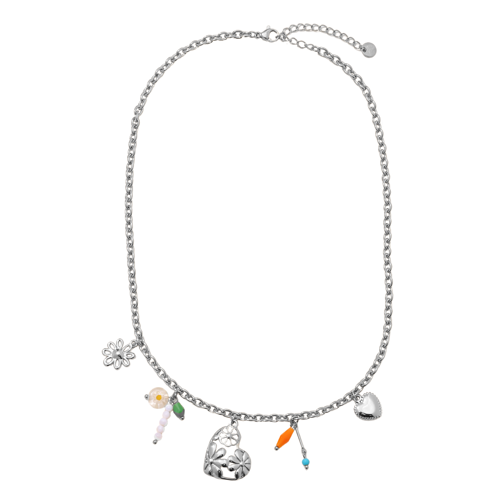 40cm Herz und kleiner Anhänger Edelstahl Halskette     