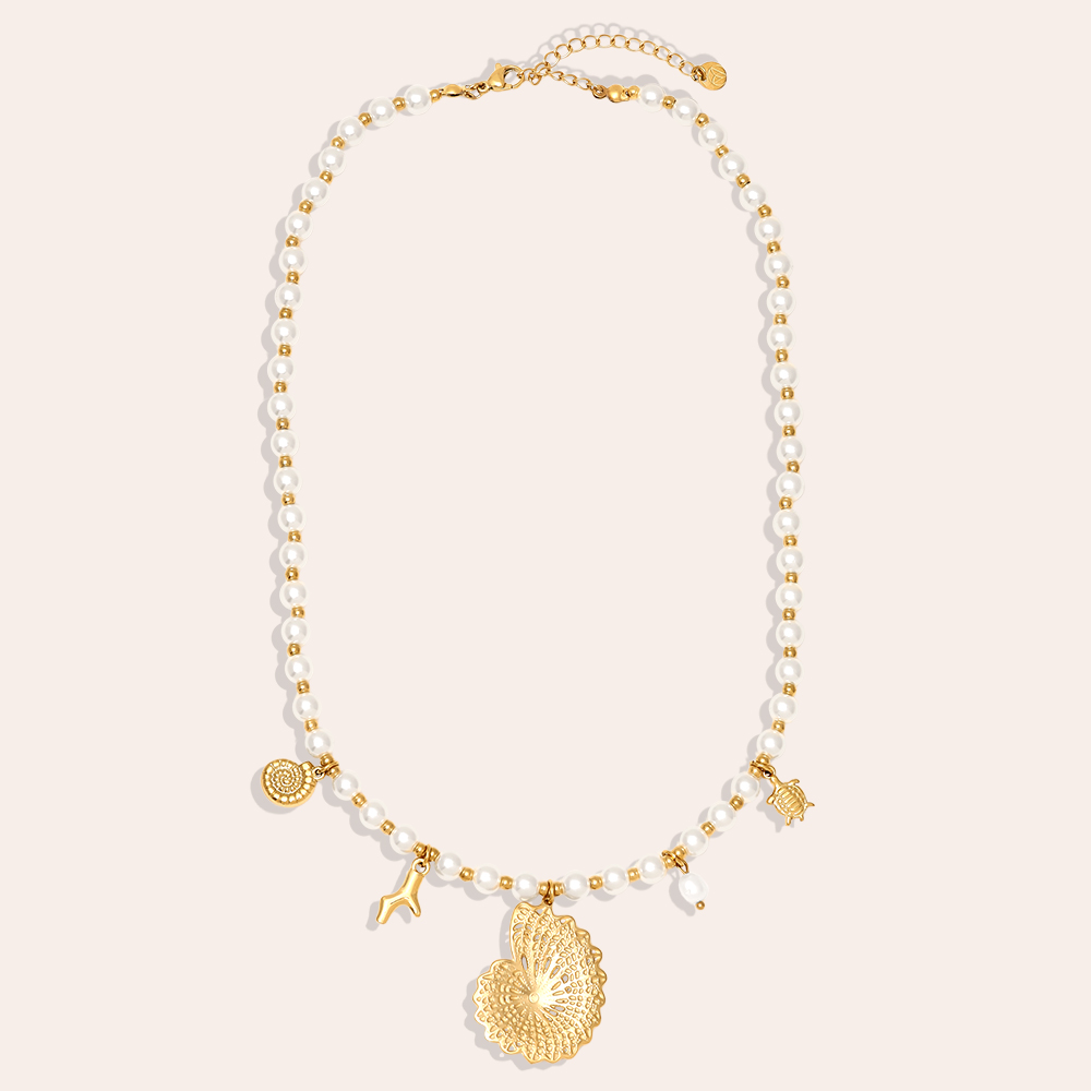 42cm Ocean Love In Pearl Chain Edelstahl Halskette     