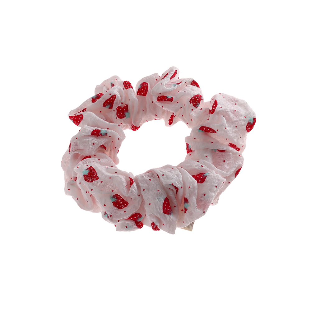 8*65mm Kleine Erdbeere Weiß Scrunchie   