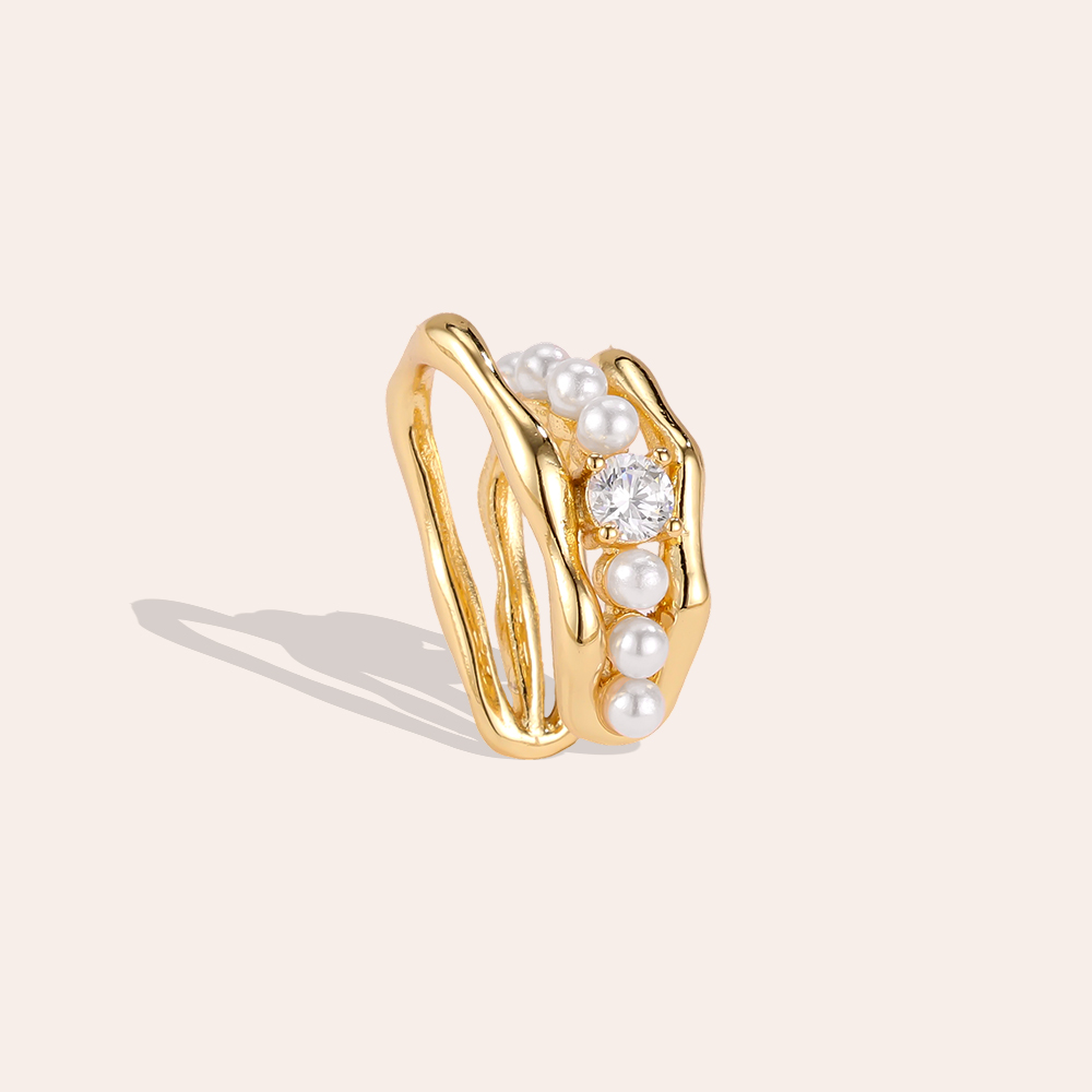 Vergoldete Ear-cuffs 17mm Zirkonia Kleine Perle 