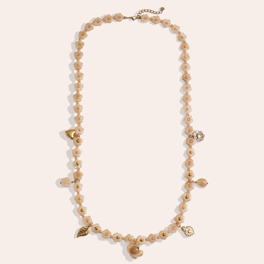 90cm Harzblumen-Kette mit Charms Edelstahl Halskette       