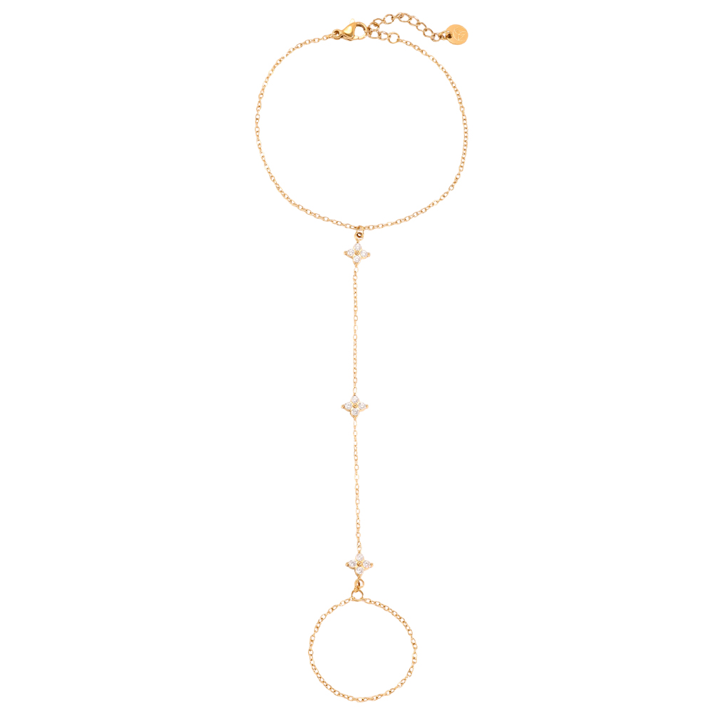17cm Zirkonia Blümchen Handkette Edelstahl Armband   