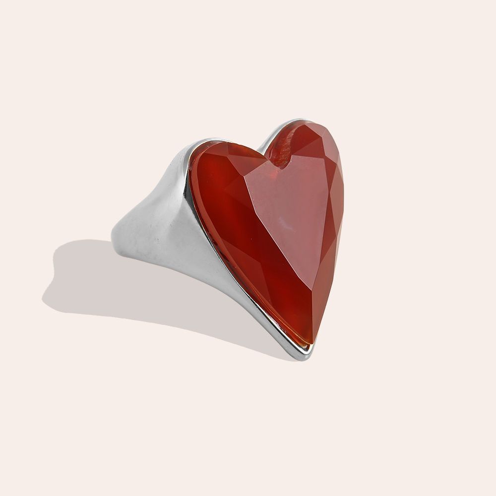 Red Carnelian Heart Edelstahl Ring      